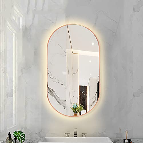 Ovaler LED-beleuchteter Badezimmerspiegel, Wandmontierter Schminkspiegel mit Demister-Auflage, 3 Dimmbare Farbtemperaturen und Touch-Steuerung, Metallrahmen ( Color : Rose Gold Frame , Size : 40X60CM von ARHAMS