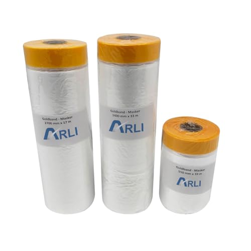ARLI Masker Goldband Abdeckfolie Malerfolie Baufolie Tape (550/1400 / 2700 mm, 3, Stück/Rollen) von ARLI