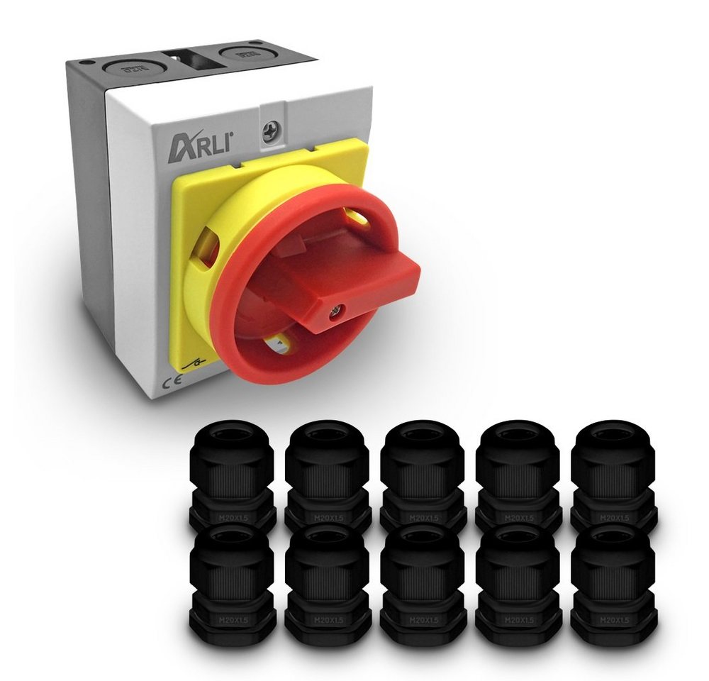 ARLI Schalter ARLI Hauptschalter 4-polig Drehschalter + 10xKabelverschraubungen M20 von ARLI