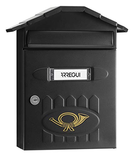 ARREGUI Villa E5004 Individueller Briefkasten aus Stahl, Größe M (DIN A4), strukturiert schwarz, 36 x 29,8 x 12 cm, 360 x 298 x 120 mm von ARREGUI
