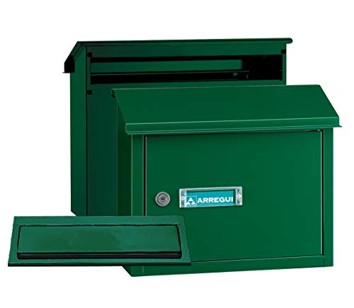 ARREGUI V4083 Komplettes Paket. Briefeinwurf + Durchwurfbriefkasten. Einwurfblende und Briefeinfang aus verzinktem Stahl, Größe M (DIN A4), grün, 30 x 36,5 x 14,5 cm von ARREGUI