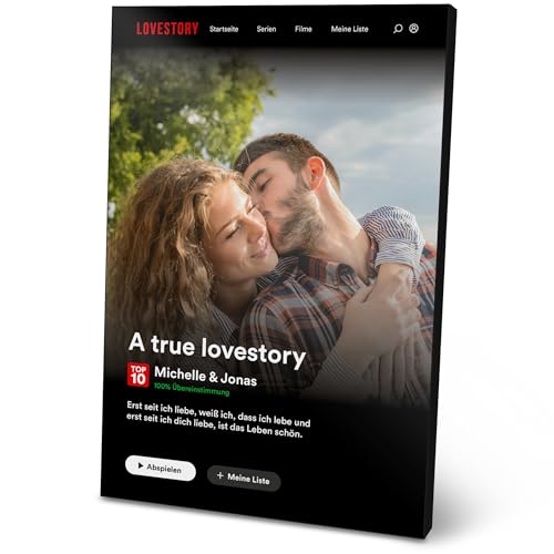 ARTFAVES® Personalisiertes Bild - Netflix Bild - LOVESTORY - Geschenk mit eigenem Foto und Text als Poster 21 x 30/30 x 40 cm ohne/mit Rahmen oder als Holzbild von ARTFAVES