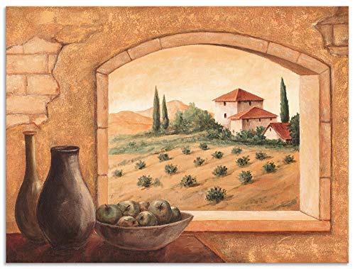 ARTland Wandbild Alu Verbundplatte für Innen & Outdoor Bild 120x90 cm Fensterblick Fenster Toskana Landschaft Italien Natur Malerei Ocker T4MW von ARTLAND