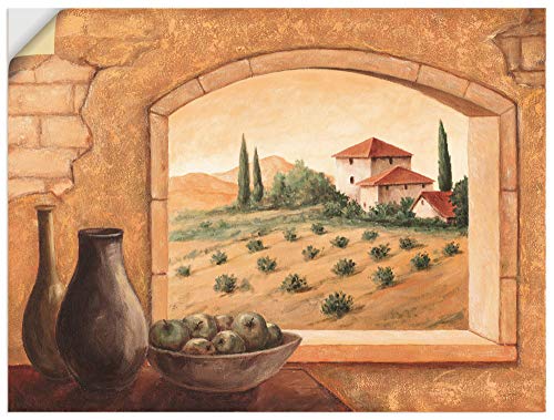 ARTland Wandbild selbstklebend Vinylfolie 60x45 cm Fensterblick Fenster Toskana Landschaft Italien Natur Malerei Ocker T4MW von ARTLAND