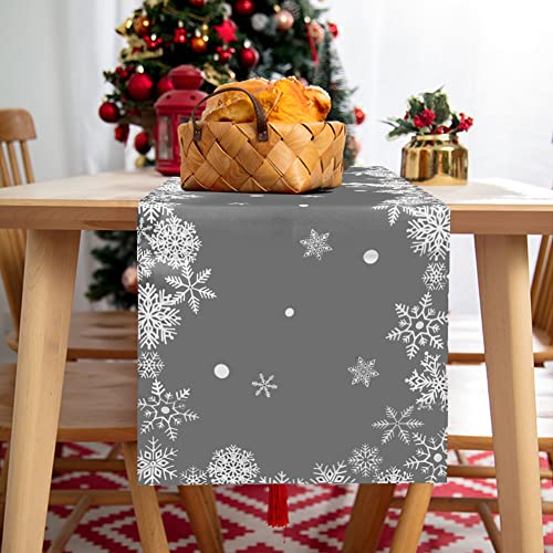 Tischläufer Winterlich, Tischläufer Weihnachten modern in Grau, Tischläufer Weihnachten, Schneeflocke Tischläufer, Graue Weihnachten Tischdecke für Winter Weihnachten (Schneeflocke, 40 x 240 cm) von ARVOV