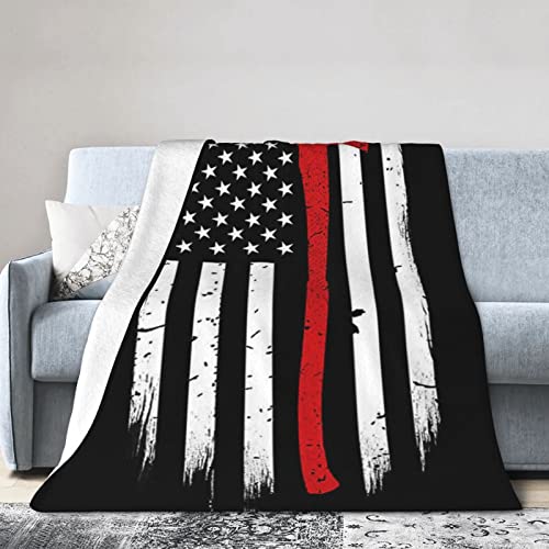 Red Line Mikro-Decken für Couch, Bett, Strand, Camping oder Reisen, Motiv: Feuerwehrmann, USA-Flagge, ultraweich, 4 Größen von ASEELO