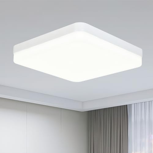 ASHUAQI LED Deckenlampe, 36W 4000K 4500LM Superhell Neutralweiß IP44 Wasserdicht Deckenleuchte Badezimmer, Quadratisch Lampe für ‎Schlafzimmer Flur Küche Wohnzimmer Balkon, Ø23cm von ASHUAQI
