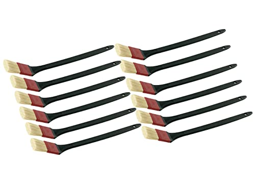 12er Pack Heizkörperpinsel metallfrei - mit roter Kunststoff Fassung - Langer Stiel - gekröpftem Pinselkopf - Borstenmischung M55-31cm Kunststoff Stiel (Gr 3/75 mm) von ASKON