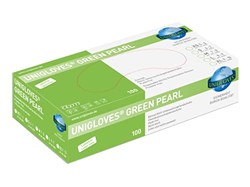 Nitrilhandschuhe grün - Unigloves Green Pearl - puderfrei - Einweghandschuhe - Medizin- und Lebensmittelzulassung - Einmalhandschuhe L (8-9) von ASKON