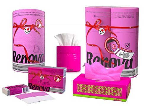 Multipack - Pink-Set - 5tlg - pinkes Toilettenpapier - pinke Küchenrolle - pinke Taschentücher - Taschentücherbox - pinke Zupfbox - luxuriös, weiche und originelle von ASKON