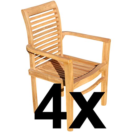 ECHT Teak Holz Design Gartensessel Gartenstuhl Sessel Holzsessel Gartenmöbel sehr robust Alpen, Größe:4 Stück von ASS