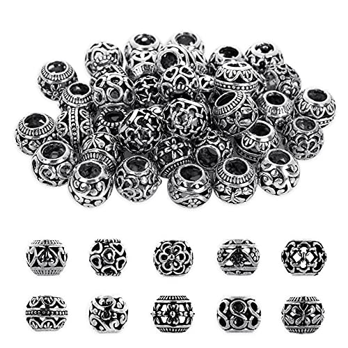 ASTER 40 Stück Zwischenperlen 12mm Metallperlen, 10 Stile Runde Antik Silber Perlenkappen, Tibetische Mixed Metall Spacer Perlen für Basteln DIY Schmuck Armbänder Schmuckherstellung von ASTER