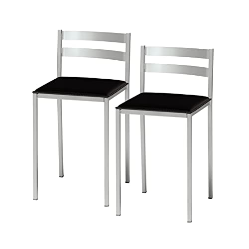 ASTIMESA Zwei Küchenhocker mit Rückenlehne unter horizontalen Streifen aus schwarzem Kunstleder, Sitzhöhe 45 cm. von ASTIMESA