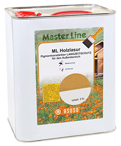 Asuso ML Holzlasur Langzeitschutz 3L Holzschutzlasur für aussen (3L, goldbraun) von ASUSO