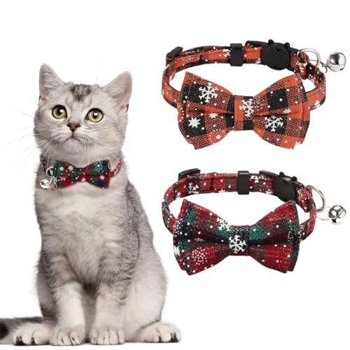 ASYKNM 2 Stück Katzenhalsbänder,Weihnachte-Katzenhalsband mit Glocke, Verstellbar Schleife Katzenhalsband,Weihnachte-Katzenhalsband mit Glocke,Haustierhalsband, Katze Weihnachten Kostüm Collar von ASYKNM
