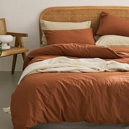 AShanlan Bettwäsche 155x220 Terracotta Einfarbig Weich & Atmungsaktiv Gewaschene Microfaser Bettbezug mit 1 Kissenbezug 80x80 cm Einzelbett Alle Jahreszeiten Bettwäsche Set von AShanlan