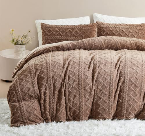 AShanlan Flanell Bettwäsche 200x220 Taupe Braun Winter Warme Flauschig Biber Bettbezug 3 Teilig Superweich Fleece Samt Deckenbezug mit Reißverschluss und Kissenbezug 80x80 cm von AShanlan