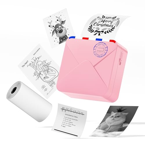 ASprink M02S Mini Drucker füR Smartphone, Etikettendrucker Bluetooth Mit Einer Thermodrucker-Papierrolle, Fotodrucker füR Smartphone füR iPhone & Android - Rosa von ASprink
