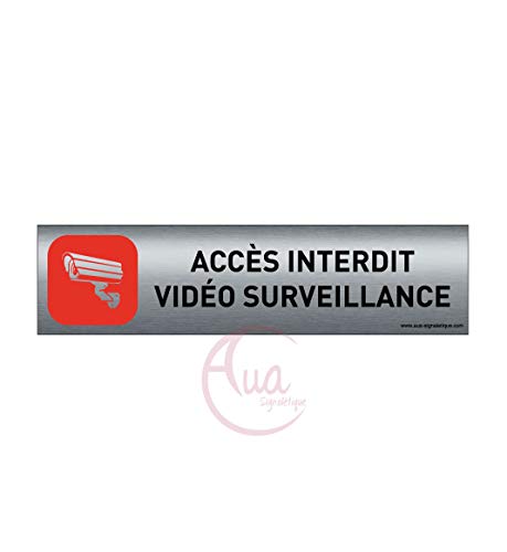 AUA SIGNALETIQUE - Plaque de porte Aluminium brossé imprimé AluSign - 200x50 mm - Double Face adhésif au dos (Accès interdit vidéo) von AUA SIGNALETIQUE