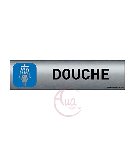 AUA SIGNALETIQUE - Plaque de porte Aluminium brossé imprimé AluSign - 200x50 mm - Double Face adhésif au dos - Impression UV directement sur l'aluminium (Pas de contre collage) (Douche Femme) von AUA SIGNALETIQUE