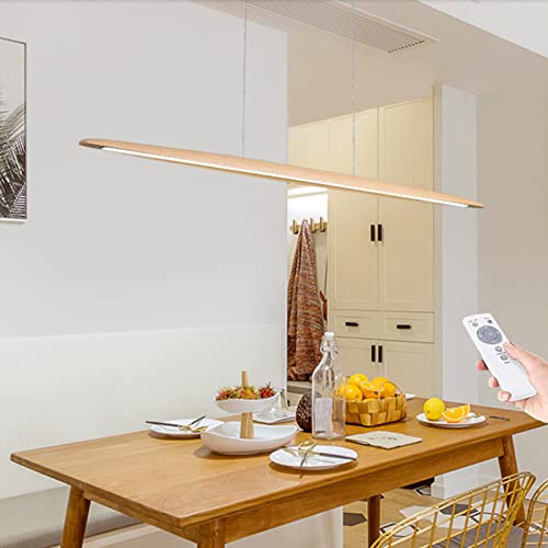 AUCF Holz Kronleuchter LED Pendelleuchte Esszimmerlampe Modern 36W Dimmbar Mit Fernbedienung Pendellampe, Höhenverstellbar Hängeleuchte, Wohnzimmer, Deko Lampe Holzlampe 130Cm Deckenleuchte,Beech von AUCF