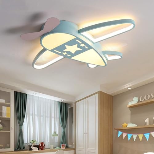 LED Deckenleuchte Kinder Ultra Dünn Schön Flugzeug Deckenlampe Schlafzimmer Babylampe Kinderzimmer Moderne Wohnzimmer Kindergarten Acryl Lampe Dekoratives Metall Lüster,Minzgrün,76cm dimmable von AUCF