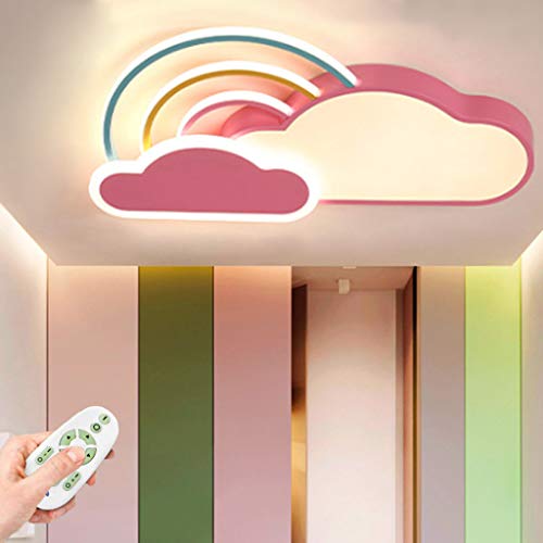 LED Deckenleuchte Kreativität Weiße Wolken Regenbogen Kinderzimmer Jungen Mädchen Deckenlampe Baby Schlafzimmer Deckenbeleuchtung Cartoon Acryl Lampshade Kinderzimmer Deckenlicht,Pink/50cm,Dimmable von AUCF