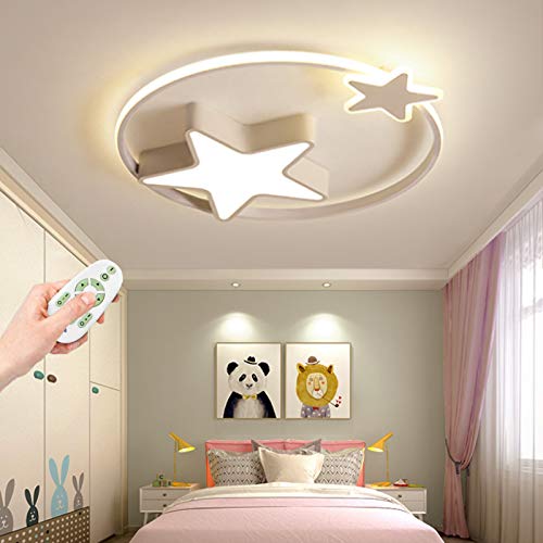 LED Kinder Deckenleuchte Stern Lampe Jungen Und Mädchen Schlafzimmer Deckenlampe Dimmbar Mit Fernbedienung Deckenlicht Beleuchtung Wohnzimmer Kinderzimmer Esszimmer Dekorative Deckenspot,Weiß,55cm von AUCF