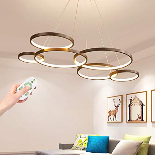 LED Pendelleuchte Modern Wohnzimmer Lampe Schlafzimmer Kronleuchter Dimmbar Mit Fernbedienung Hängeleuchte Höhenverstellbar 6 Ring Design Esstisch Hängelampe 88W Deckenleuchte Restaurant Pendellampe von AUCF