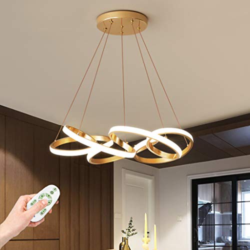 Pendelleuchte LED Dimmbar Mit Fernbedienung Esstisch Hängelampe Wohnzimmerlampe Deckenleuchte Gold Acryl Lampenschirm Modernes Design Pendellampe Für Schlafzimmer Esszimmer Küche Lampe,65cm von AUCF