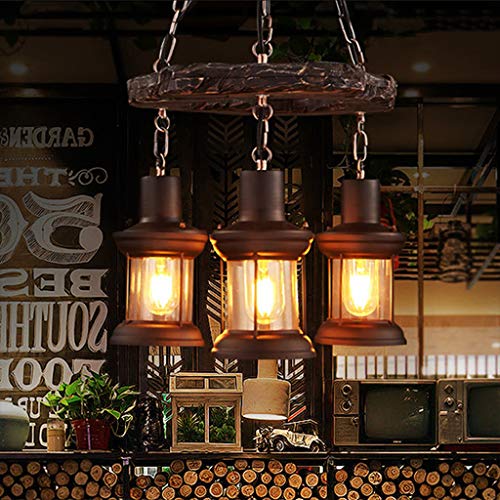 Vintage Pendellampe E27 Industrie Kronleuchter Vintage Holz Pendelleuchte Schwarz Eisen Und Glas Lampenschirm Höhenverstellbare Hängelampe Beleuchtung Loft Innen Restaurant Wohnzimmer Bar Dekoration,C von AUCF