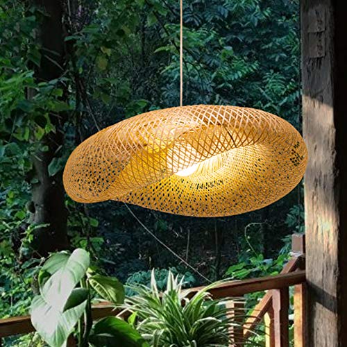 Retro Pendellampe Natürlichen Bambus Rattan Gewebt Kronleuchter Rattan Beleuchtung Holz Lampe Höhenverstellbar E27 Hängelampe Esszimmer Wohnzimmer Schlafzimmer Küche Dekoration Bambus Pendelleuchte von AUCF