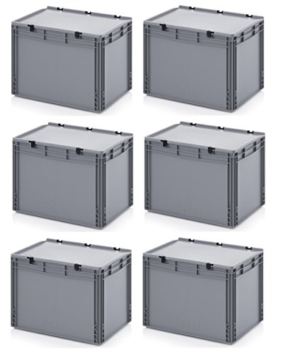 Auer Packaging 6x Eurobehälter 60 x 40 x 43,5 mit Scharnierdeckel inkl. gratis Zollstock 6er Set von Auer Packaging