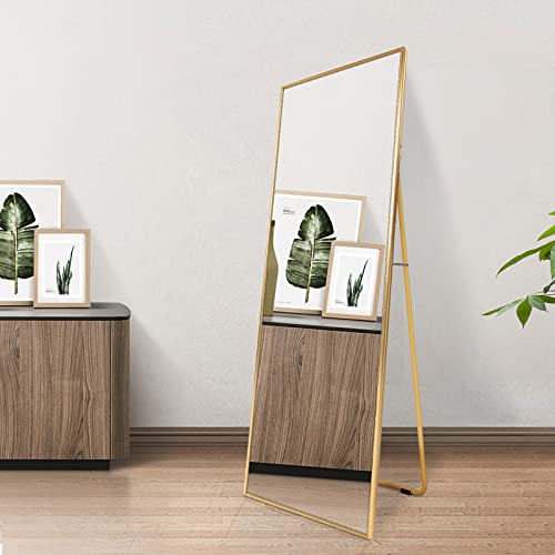 AUFHELLEN Ganzkörperspiegel 140x50cm mit Golden Metallrahmen Standspiegel Groß Wandspiegel für Wohn-,Schlaf- und Ankleidezimmer, Lehnspiegel von AUFHELLEN