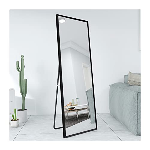 AUFHELLEN Ganzkörperspiegel 140x50cm mit Schwarz Metallrahmen Standspiegel HD Groß Wandspiegel mit Haken für Wohn-, Schlaf- und Ankleidezimmer Spiegel von AUFHELLEN
