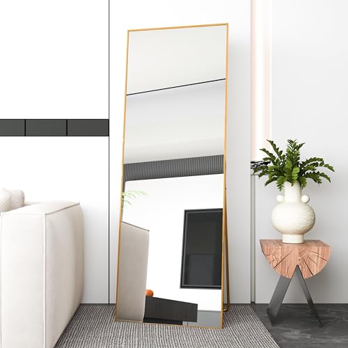 AUFHELLEN Ganzkörperspiegel 165x60cm mit Golden Metallrahmen Standspiegel HD Groß Wandspiegel mit Haken für Wohn-, Schlaf- und Ankleidezimmer Spiegel von AUFHELLEN