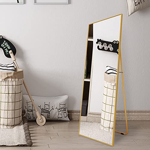 AUFHELLEN Ganzkörperspiegel mit Golden Metallrahmen Standspiegel 140x40cm Groß Spiegel für Schlafzimmer, Wohnzimmer, Flur und Garderobe, Rechteckig von AUFHELLEN