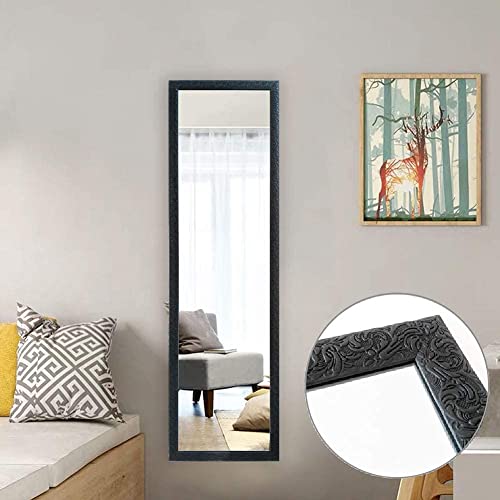 AUFHELLEN Großer Spiegel 127x35.5cm Wandspiegel im Barock-Stil mit Gemustert Schwarz Rahmen HD Ganzkörperspiegel mit Haken und Rückwand für Tür, Wohn-, Schlaf- und Ankleidezimmer (Schwarz) von AUFHELLEN