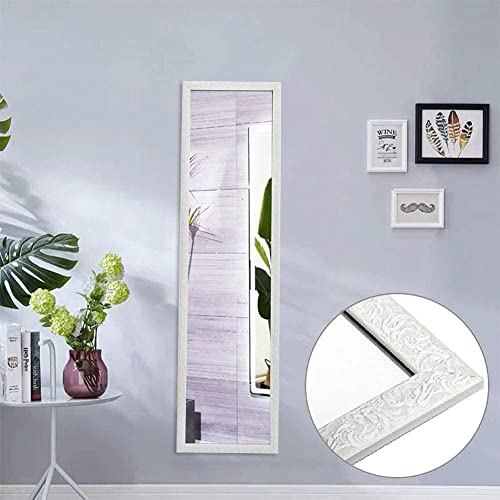 AUFHELLEN Großer Wandspiegel 127x35.5cm Spiegel im Barock-Stil mit Gemustert Weiß Rahmen HD Ganzkörperspiegel mit Haken und Rückwand für Tür, Wohn-, Schlaf- und Ankleidezimmer (Weiß) von AUFHELLEN