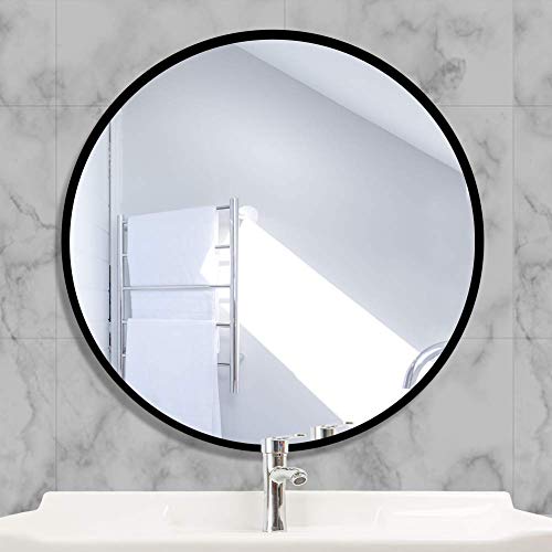 AUFHELLEN Rund Spiegel mit Schwarz Metallrahmen HD Wandspiegel aus Glas 50cm für Badzimmer, Ankleidezimmer und Wohnzimmer Schminkspiegel von AUFHELLEN