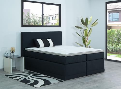 AUKONA Boxspringbett Maximus 140x200, Schwarz H3, 7 Zonen Taschenfederkern-Matratze, H2 H3 H4, Komfortschaum-Topper, Lieferung und Aufbau kostenlos von AUKONA