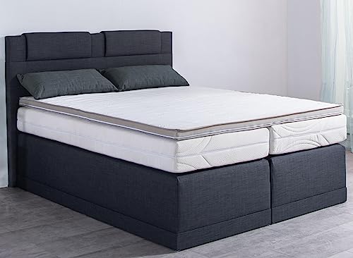 AUKONA Boxspringbett Piano 200x200, Grau H4, 7 Zonen Taschenfederkern-Matratze, H2 H3 H4, Komfortschaum-Topper, Lieferung und Aufbau kostenlos von AUKONA