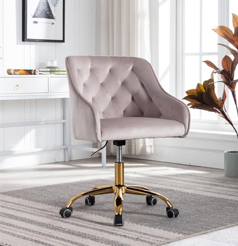 AUKWIK 360° Drehbarer Bürostuhl aus Samt, ergonomischer Home-Office-Stuhl mit gepolsterter Rückenlehne, höhenverstellbarer schreibtischstuhl für Schlafzimmer, drehbarer Schminktisch Stuhl, Grau von AUKWIK