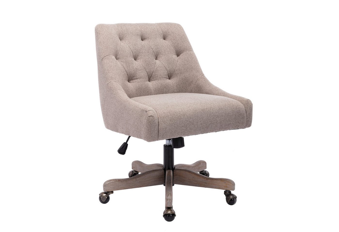AUKWIK Bürostuhl aus Leinen und Massivholz, ergonomischer Stuhl mit Knopfheftung, Maximale Belastung 113 kg, 360° drehbar, höhenverstellbar von AUKWIK
