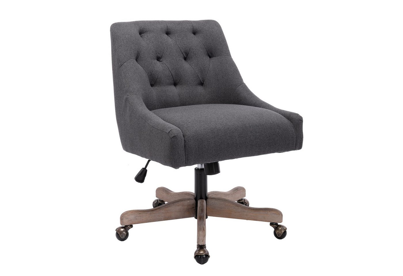 AUKWIK Bürostuhl aus Leinen und Massivholz, ergonomischer Stuhl mit Knopfheftung, Maximale Belastung 113 kg, 360° drehbar, höhenverstellbar von AUKWIK