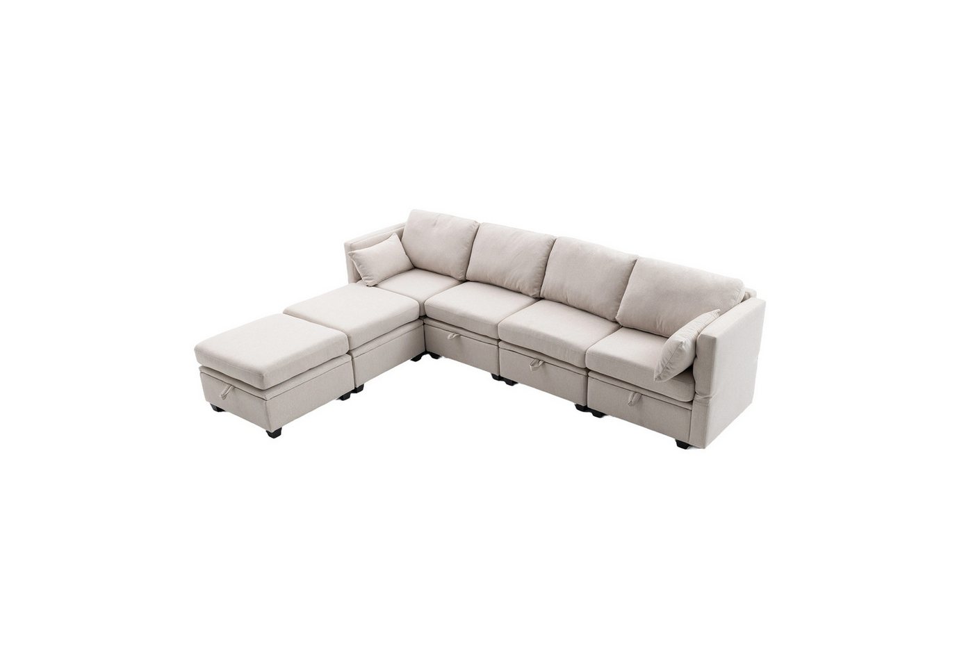 AUKWIK Ecksofa mit Hockern und Stauraum, frei arrangierbaren Schlafsofa, Set, 6-Sitzer mit 2 Kissen, Modulares Sofaset von AUKWIK