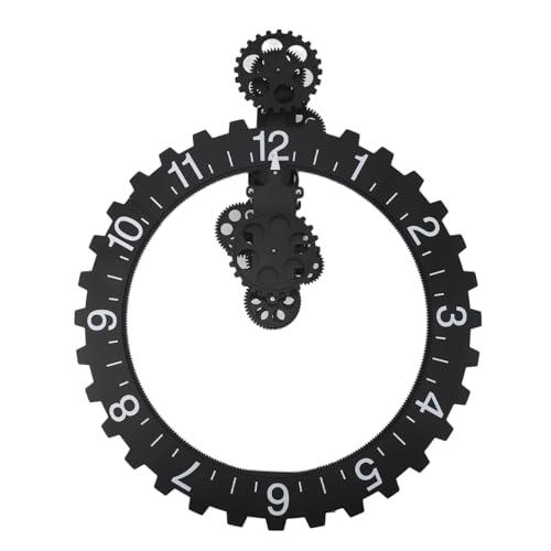 AUNMAS Große Hängende Zahnraduhr, Rhythmische PVC-Zahnräder, Edelstahl, Mechanische Zahnraduhr, Retro-Wandkunst, Dekorative Uhr (Black) von AUNMAS