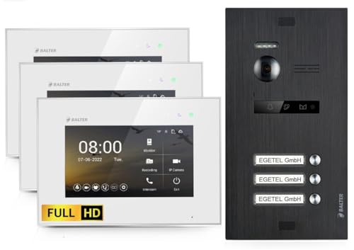 BALTER EVO HD Video Türsprechanlage Black für 3 Familienhaus Kit, 3x Monitor 7" von AURUM