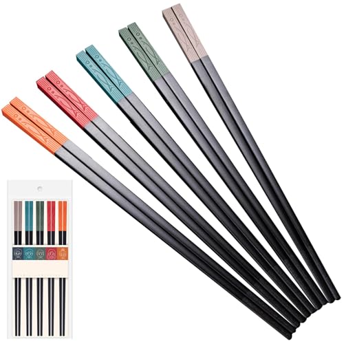 5 Paar Essstäbchen Rutschfeste Sushi Stäbchen Spülmaschinenfest Wiederverwendbar Chopsticks 24cm Chinesische Japanisch koreanische Asia Stil Fisch Sprung Familien Set(Mehrfarbig) von AUTUUCKEE