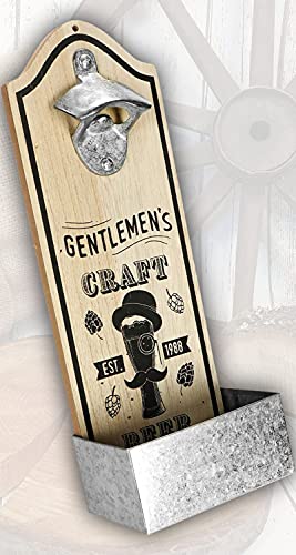 Wandflaschenöffner - Gentlemens Craft - Flaschenöffner für die Wand | Bieröffner mit Auffangbehälter für Kronkorken im Retro Vintage-Design von AV Andrea Verlag